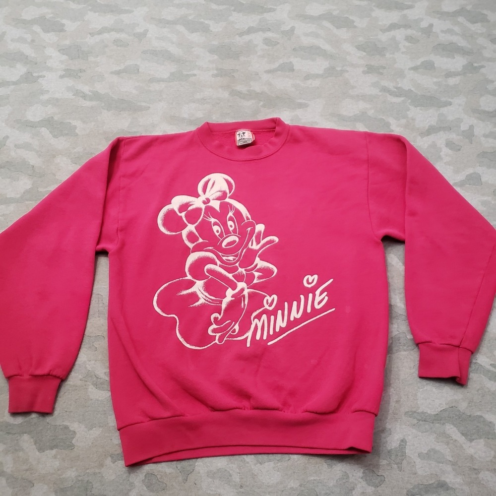 Vintage‎ Minnie Disney Sweatshirt Womens Large Pink Crew Neck Pullover Designs